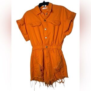 Item Ditto Let's Go Girls Orange Denim Gameday Romper‎